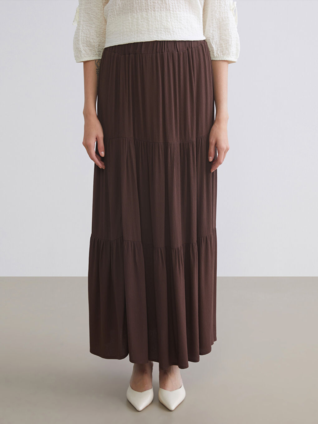 Kahverengi Beli Lastikli Katkat Etek-1