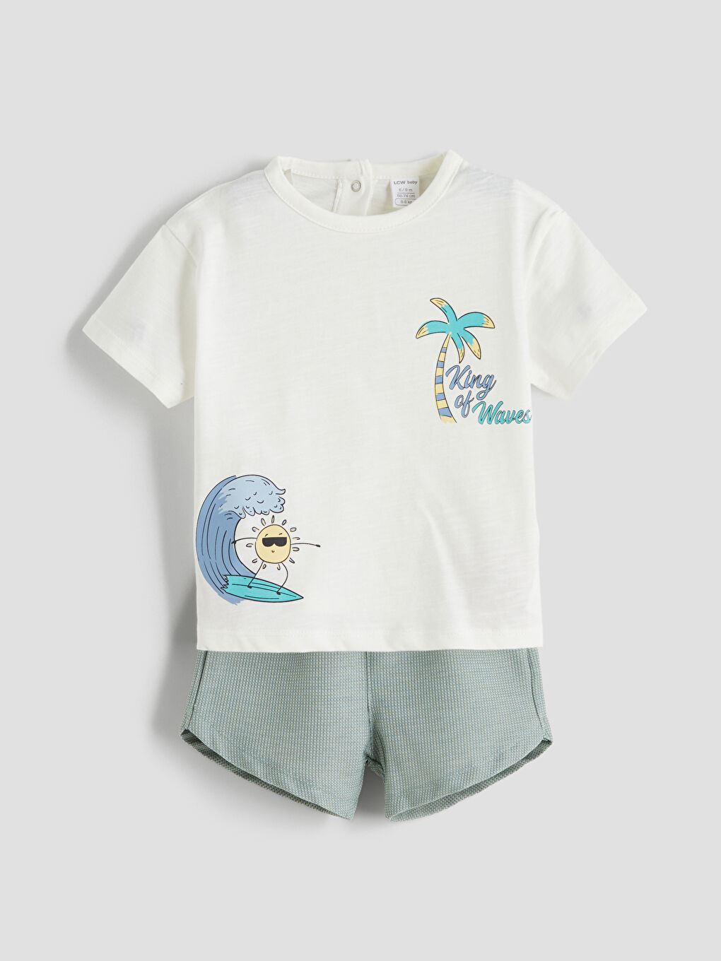 Ekru Baskılı Erkek Bebek Tişört ve Şort 2'li