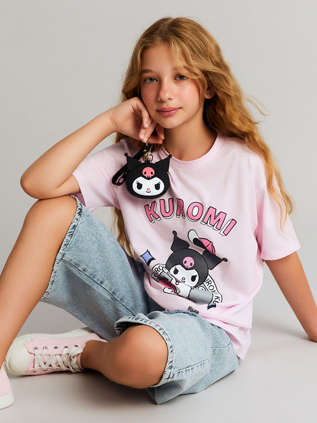 LCW Kids Crew Neck Kuromi Printed Girls' T-Shirt -S5RT62Z4-QWM