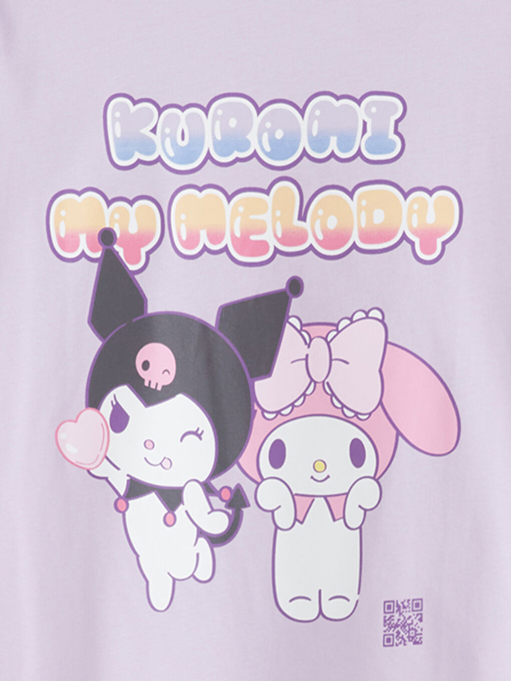 Lila Bisiklet Yaka Kuromi ve My Melody Baskılı Kız Çocuk Tişört-3