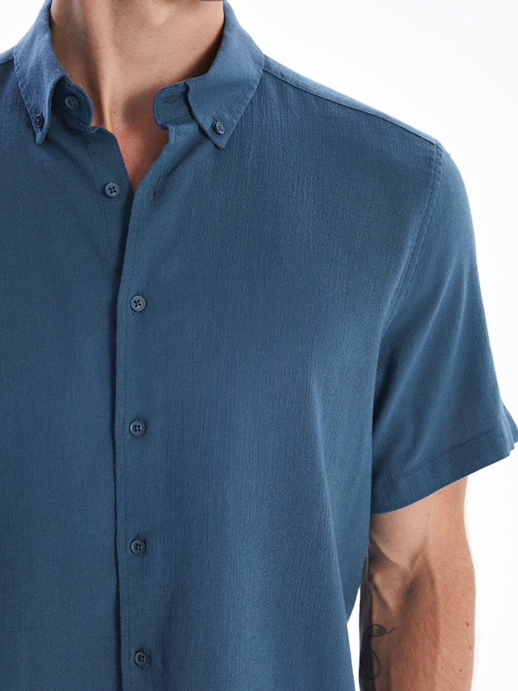 قميص عادي كم قصير لمسة كتان للرجال-2