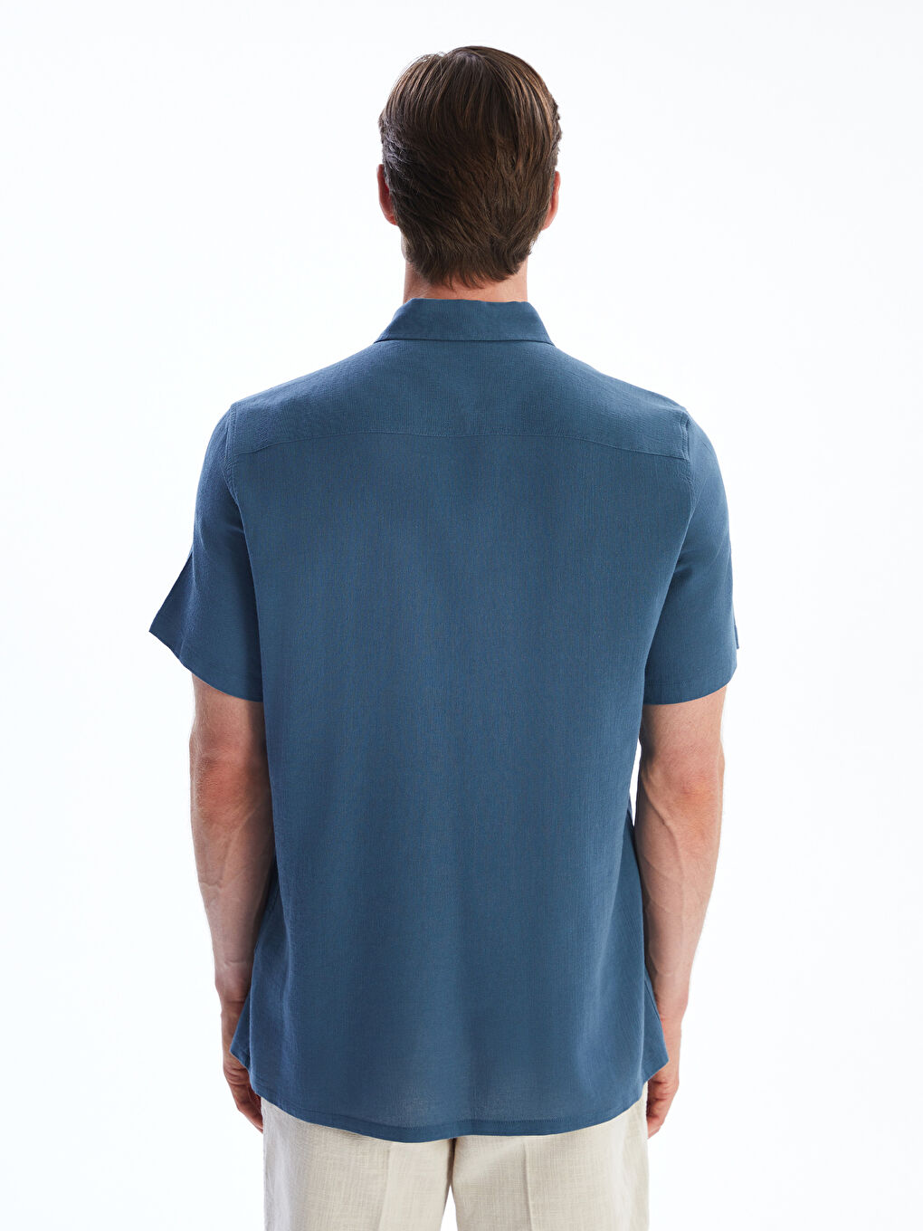 قميص عادي كم قصير لمسة كتان للرجال-3