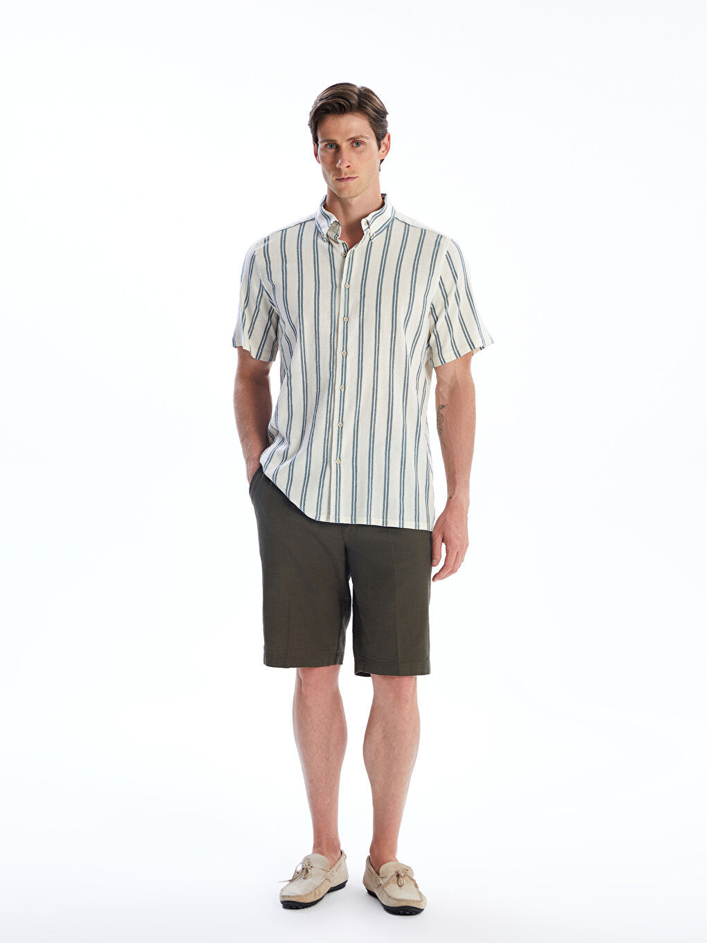 Regular Fit Short Sleeve Striped Linen-Look Men's Shirt-1