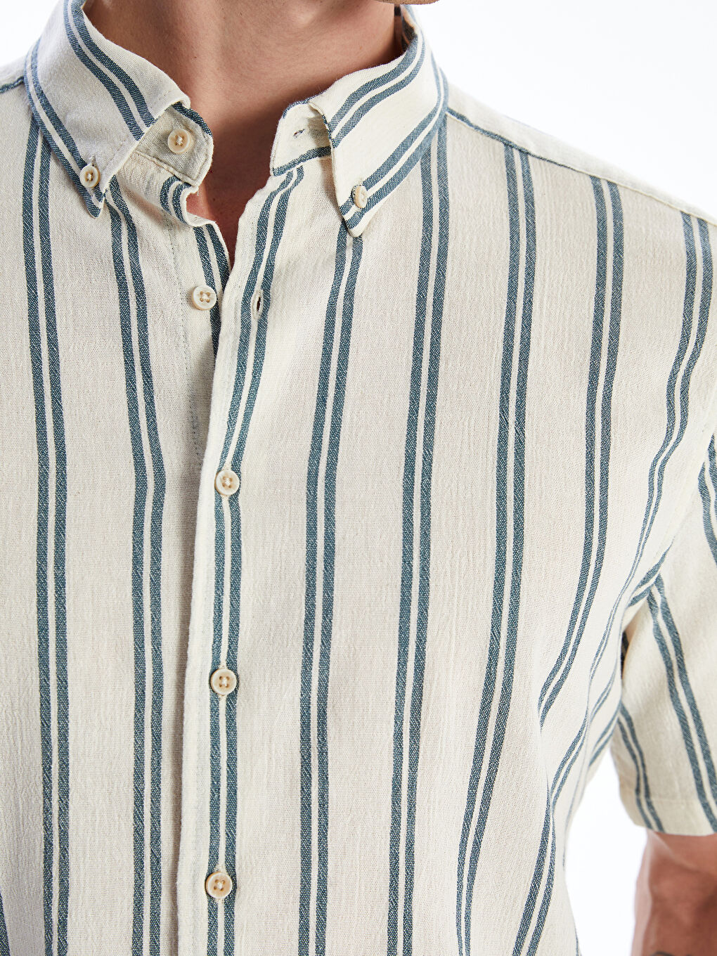 Regular Fit Short Sleeve Striped Linen-Look Men's Shirt-2