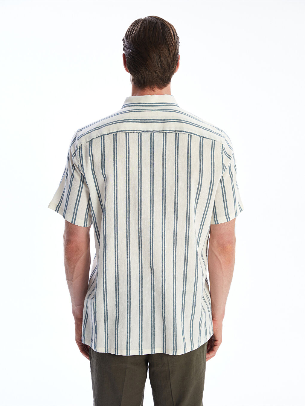 Regular Fit Short Sleeve Striped Linen-Look Men's Shirt-3