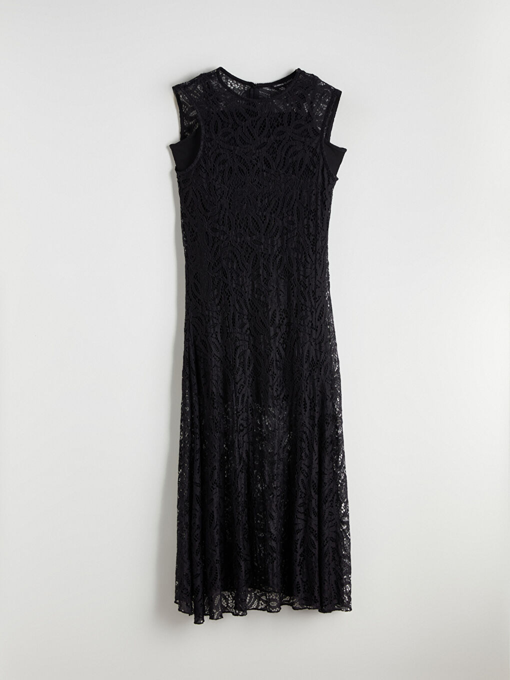 Siyah Bisiklet Yaka Dantelli Elbise-4