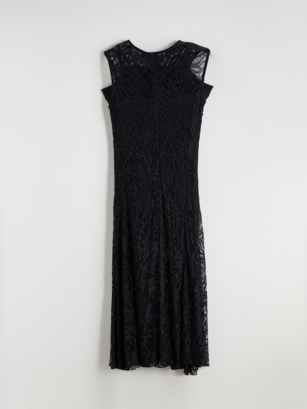 Siyah Bisiklet Yaka Dantelli Elbise-5