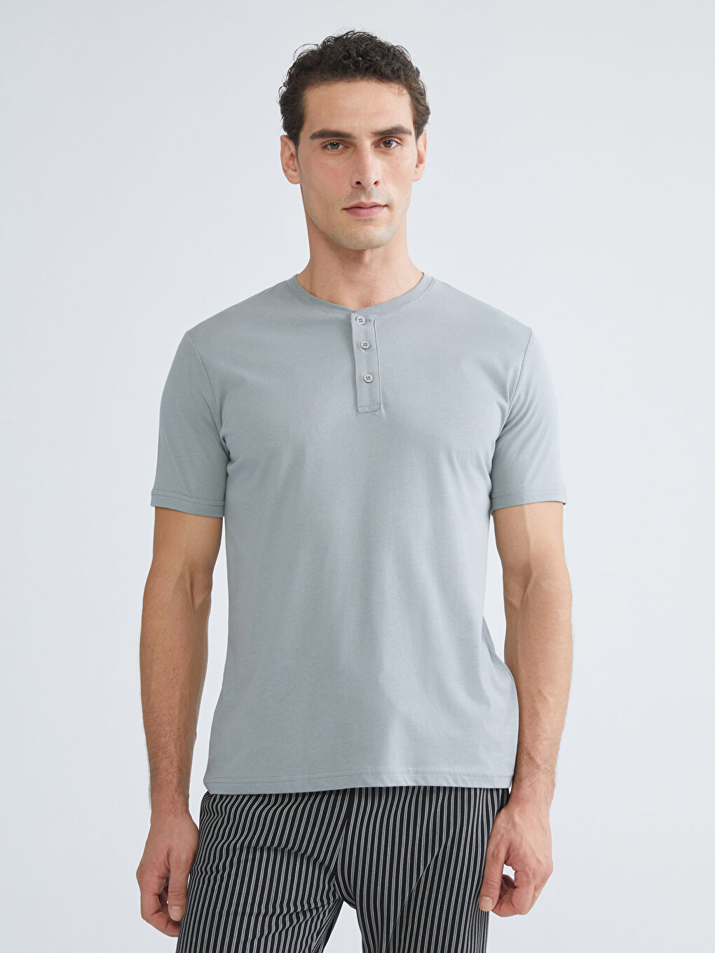 Gri Standart Kalıp Erkek Pijama Takımı-1