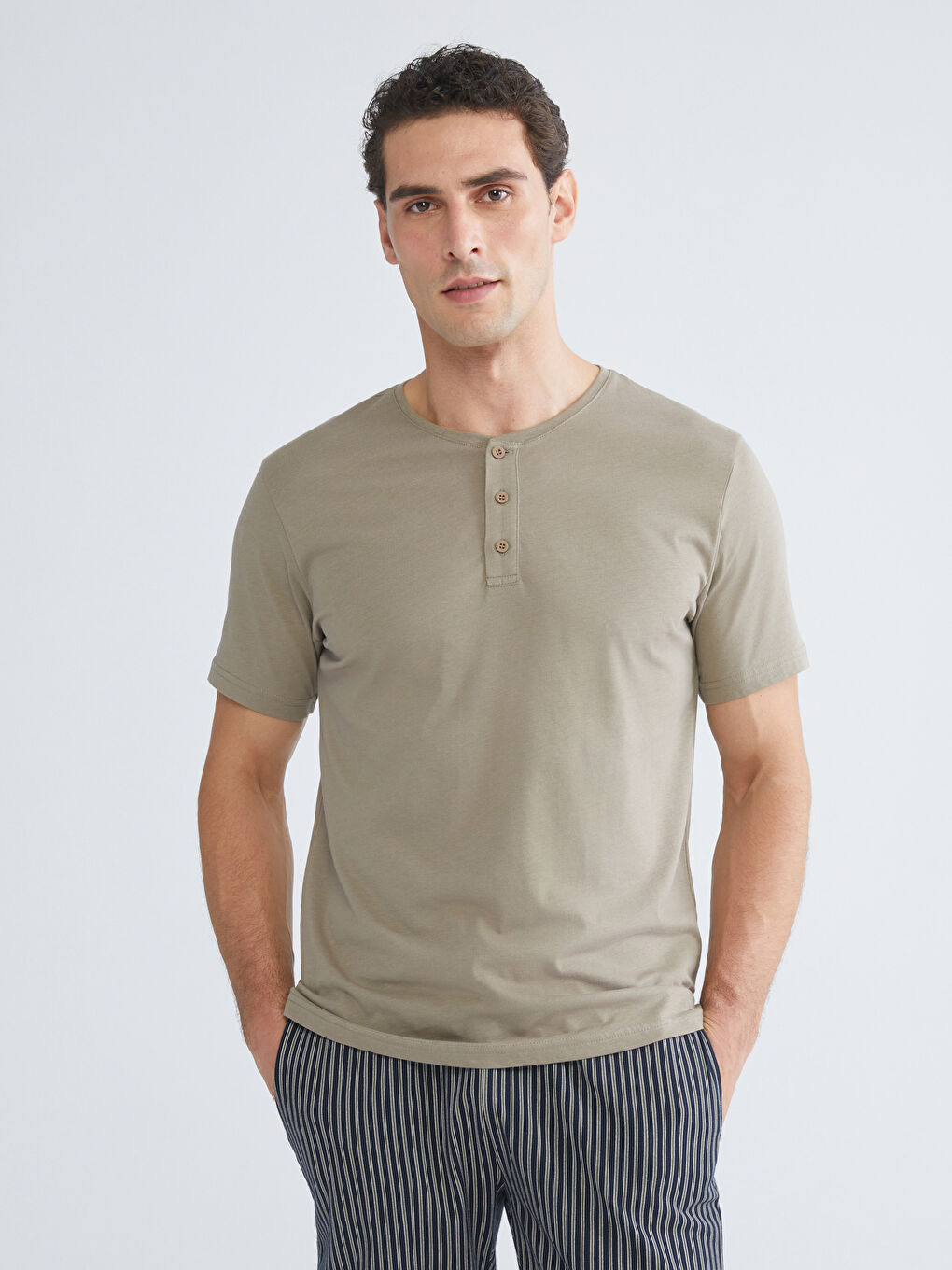 Bej Standart Kalıp Erkek Pijama Takımı