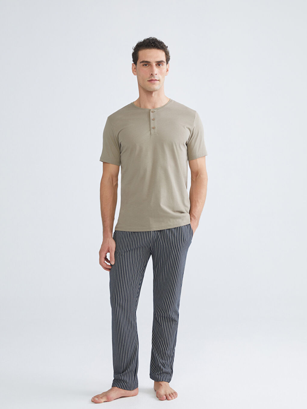 Bej Standart Kalıp Erkek Pijama Takımı-1
