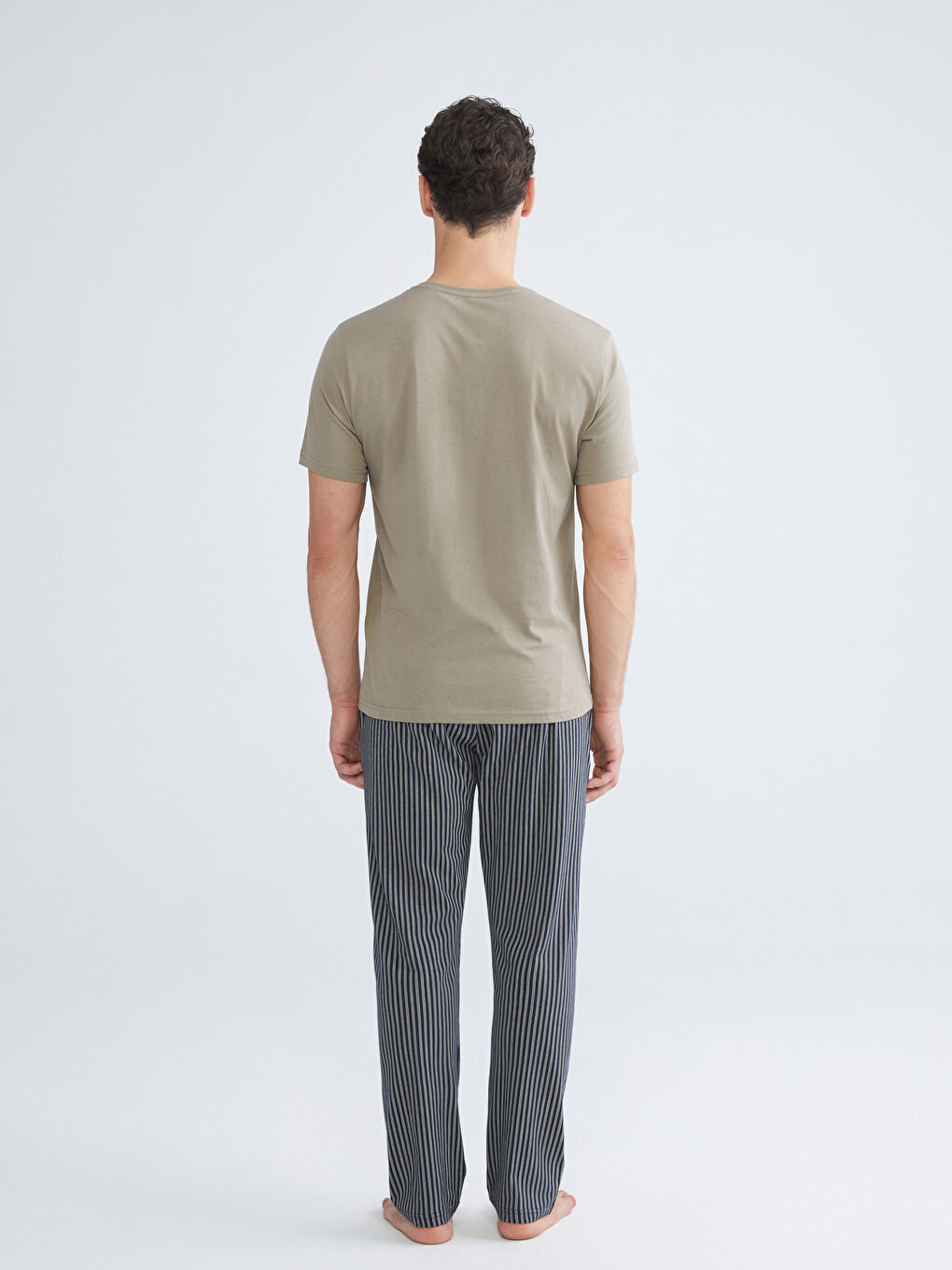 Bej Standart Kalıp Erkek Pijama Takımı-3