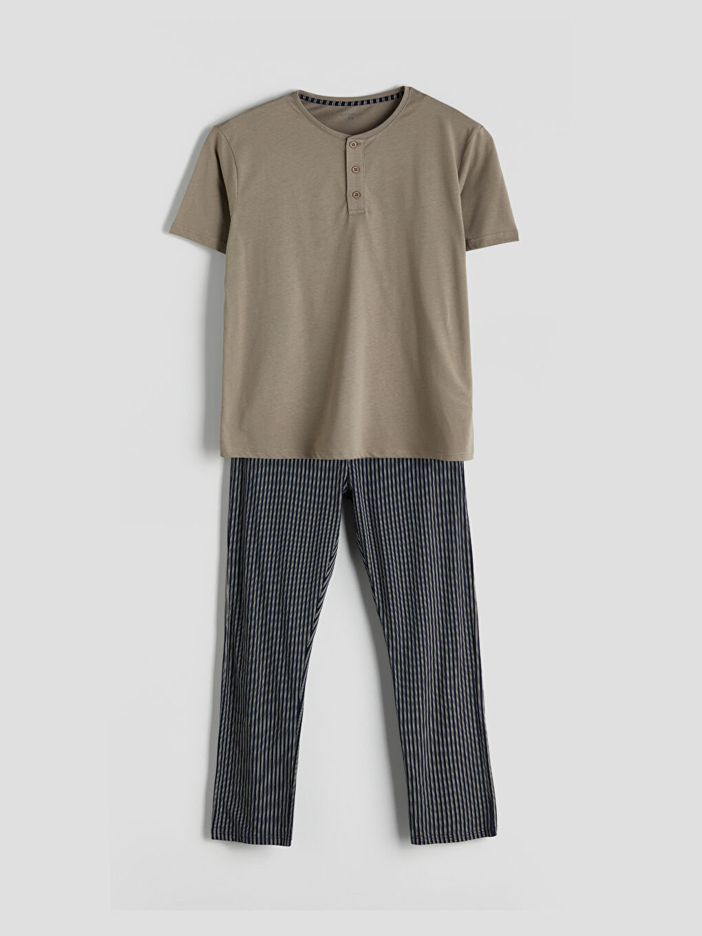 Bej Standart Kalıp Erkek Pijama Takımı-5