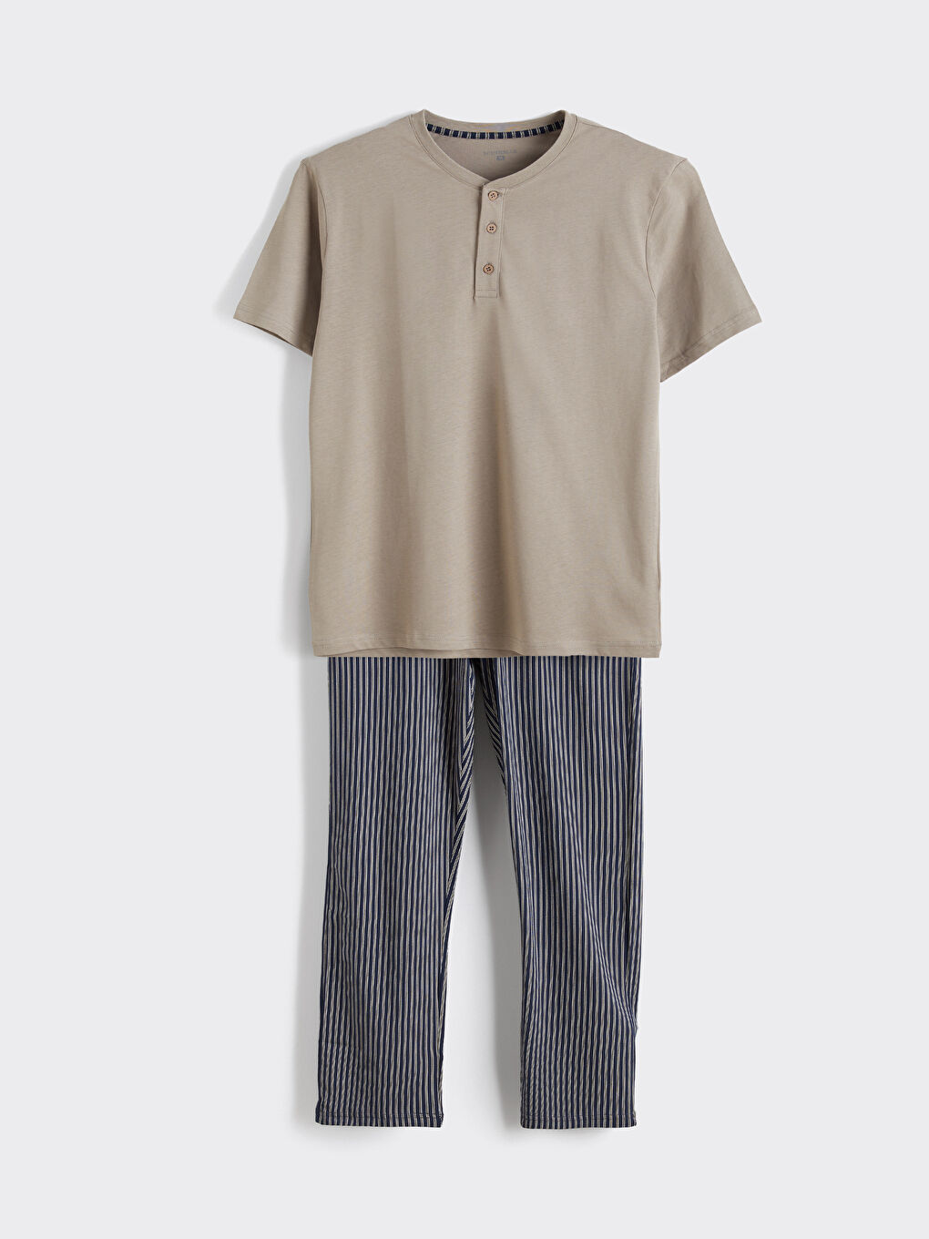 Bej Standart Kalıp Erkek Pijama Takımı-7