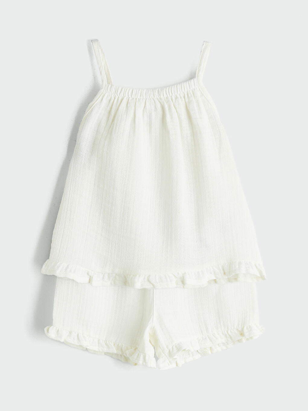 Beyaz Nakışlı Kız Çocuk Bluz ve Şort 2'li