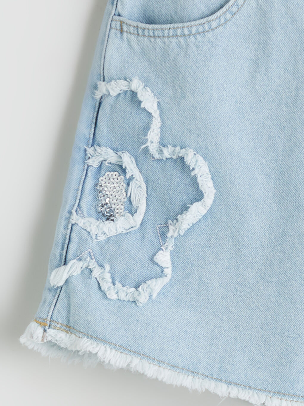 Mavi Çiçekli Kız Çocuk Jean Şort Etek-2