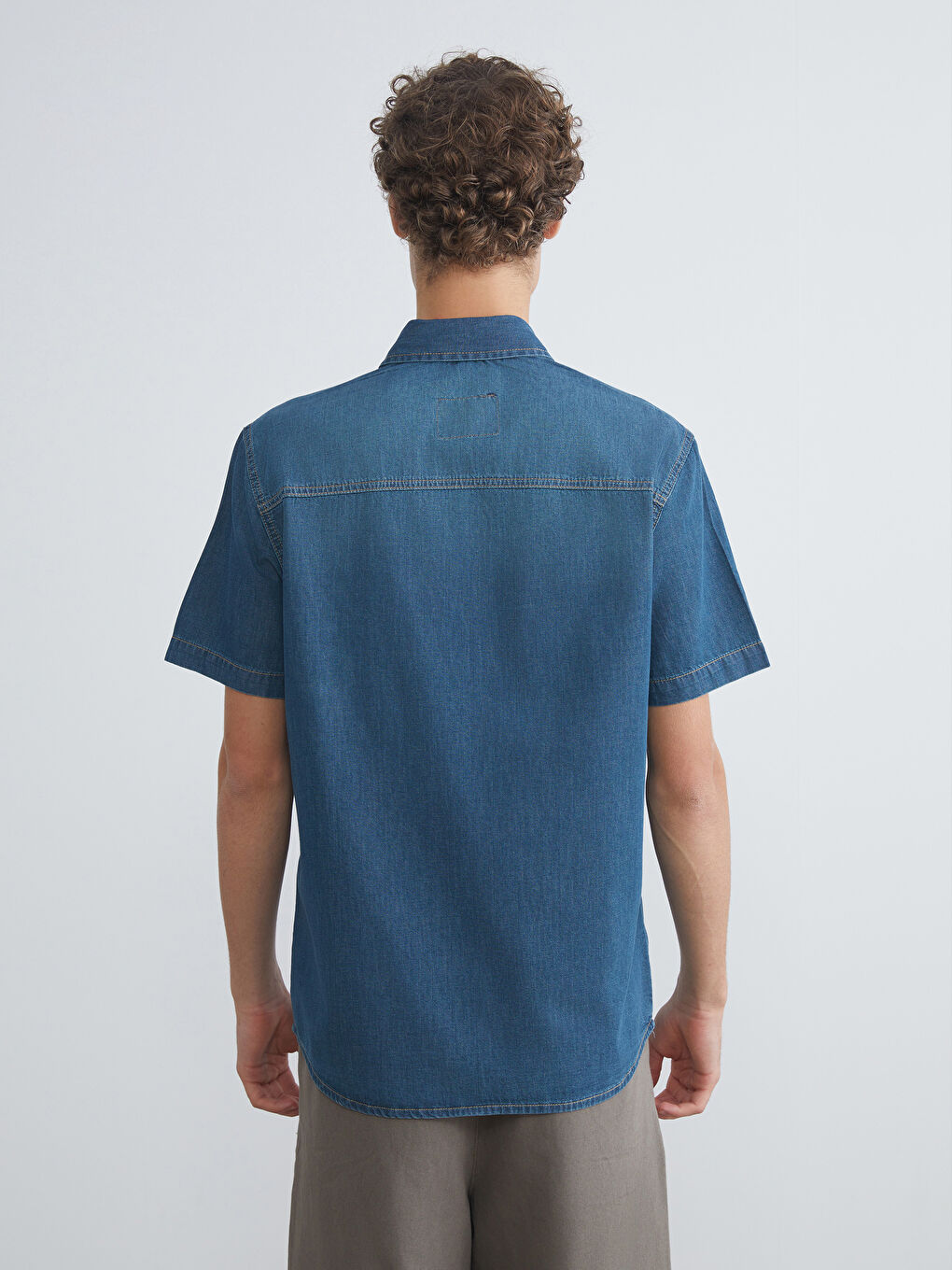 Yeşil Regular Fit Kısa Kollu Erkek Jean Gömlek-3