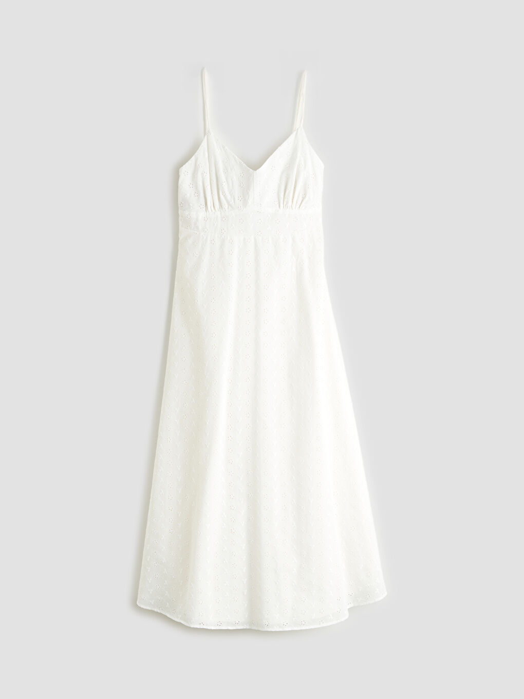 Ekru Ajurlu Askılı Belden Oturtmalı Brode Elbise-4