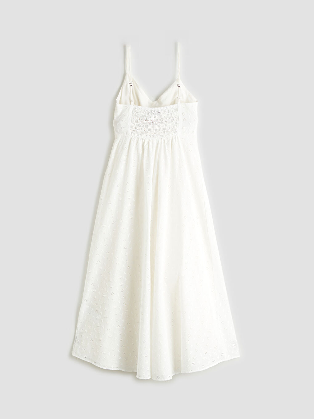 Ekru Ajurlu Askılı Belden Oturtmalı Brode Elbise-5