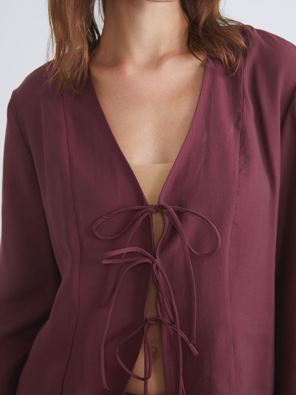 V Neck Modal Blend Tie Blouse-2