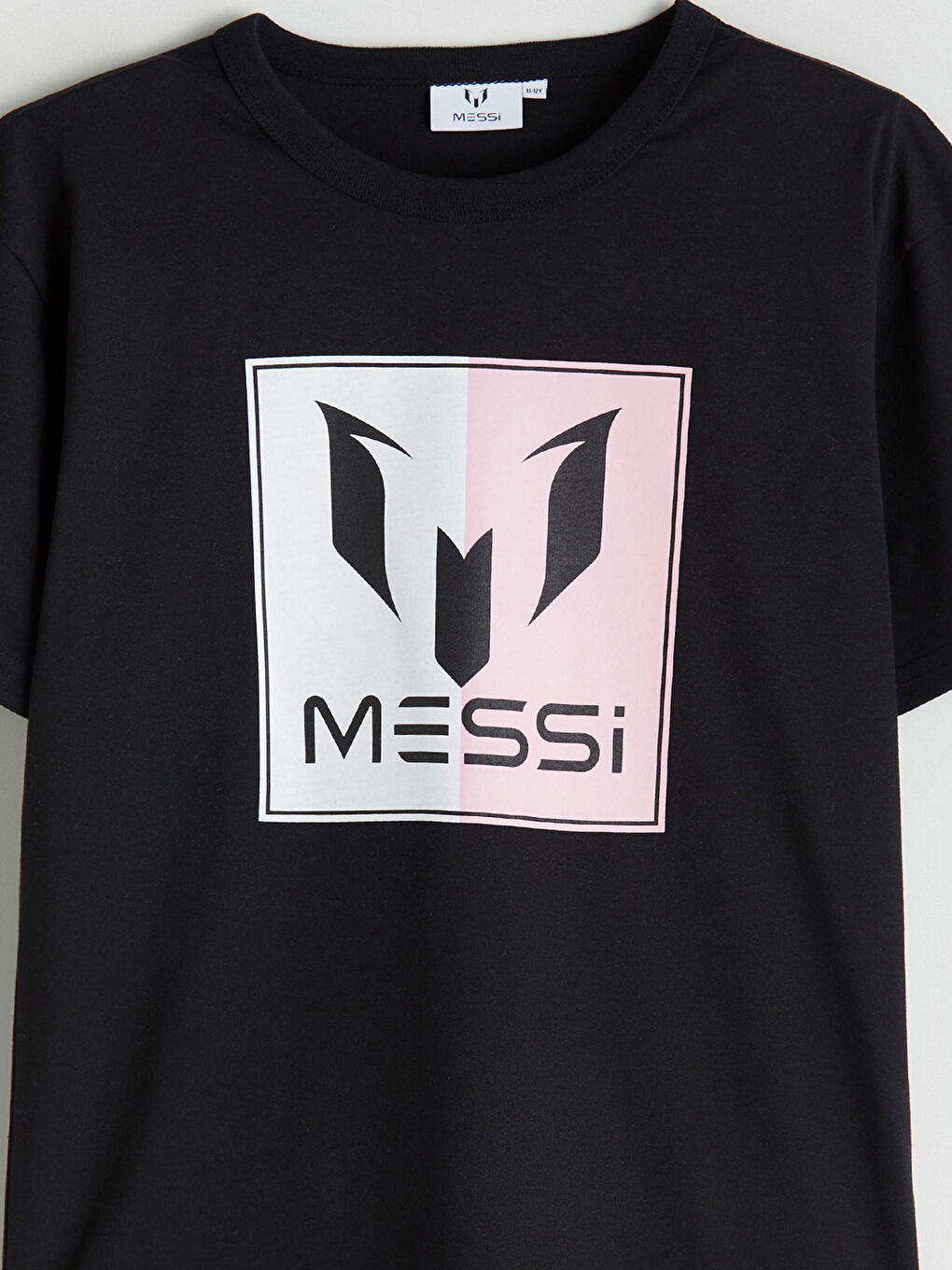 Siyah Bisiklet Yaka Messi Baskılı Erkek Çocuk Tişört-1