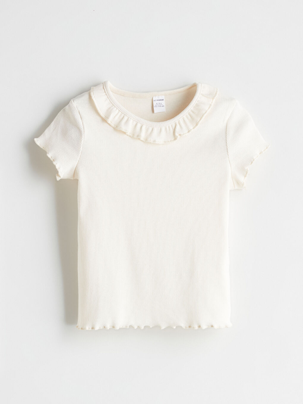 Ekru Bisiklet Yaka Basic Kız Çocuk Tişört