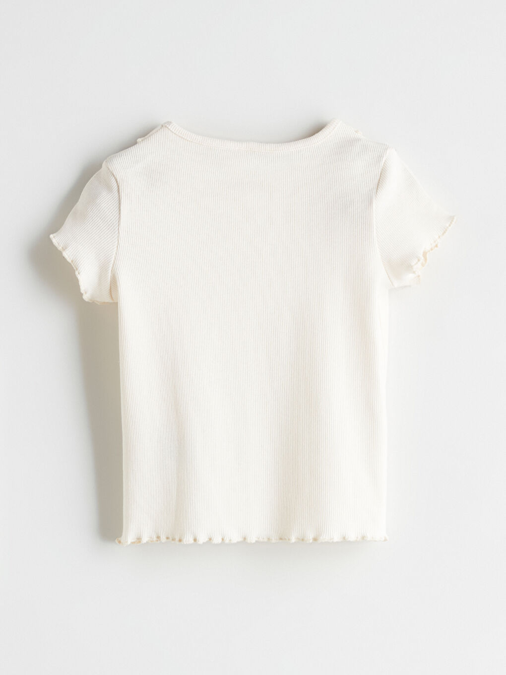 Ekru Bisiklet Yaka Basic Kız Çocuk Tişört-2
