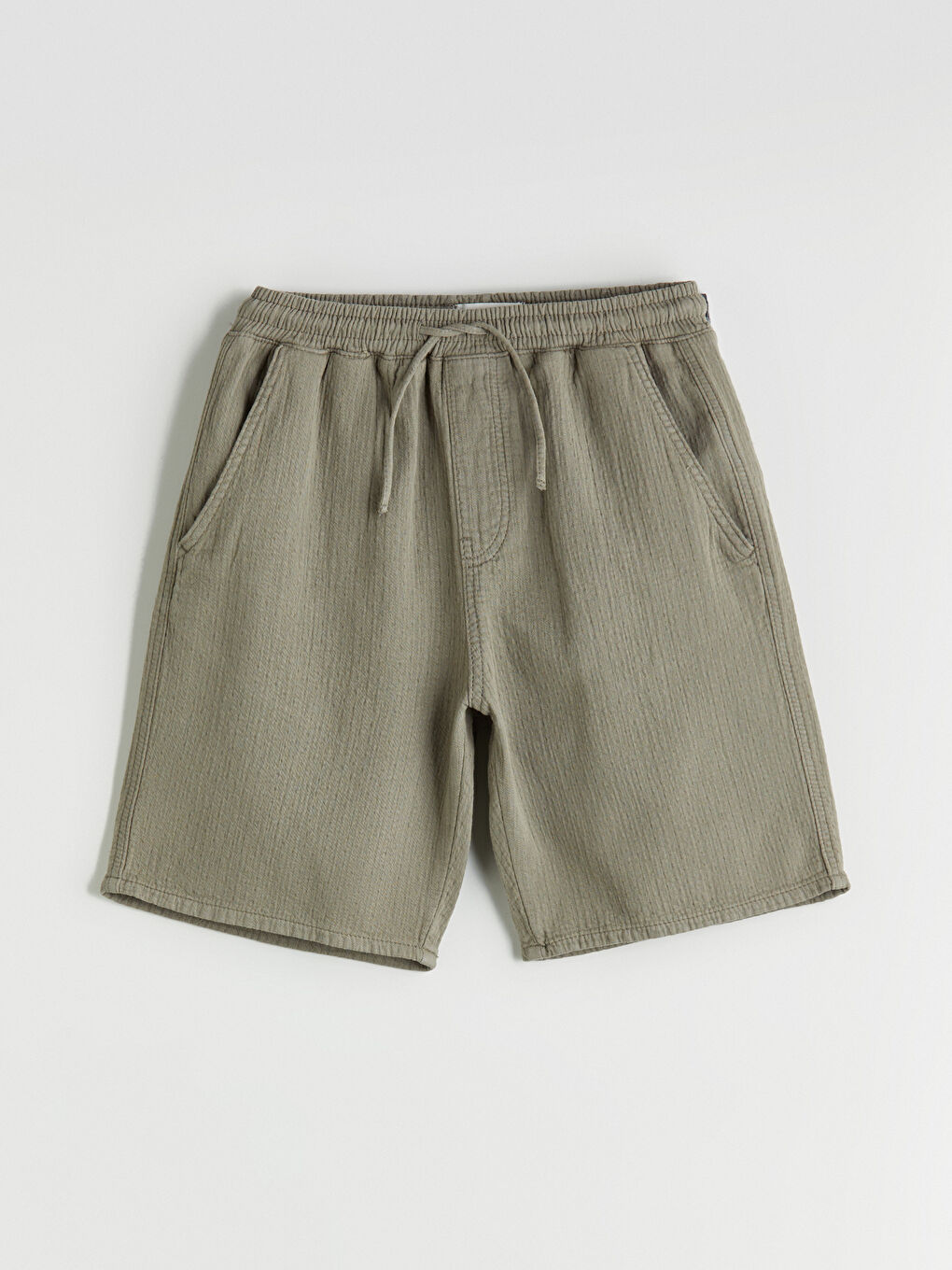 Haki Rahat Kalıp Müslin Erkek Şort-4