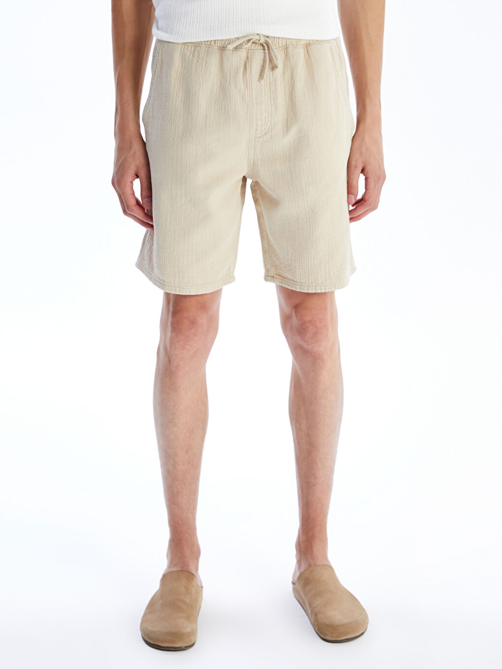 Bej Rahat Kalıp Erkek Jean Şort-1