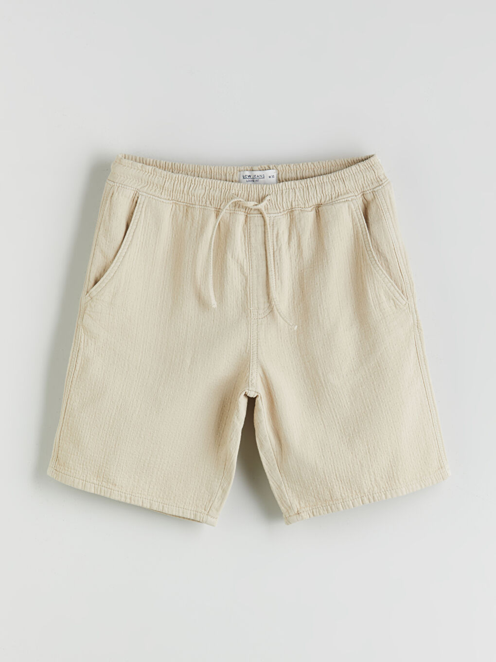 Bej Rahat Kalıp Erkek Jean Şort-4