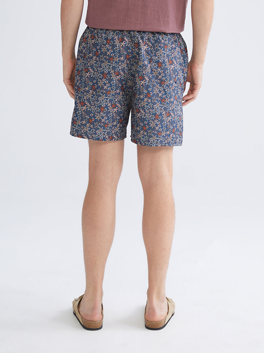 Kahverengi Kısa Boy Desenli Erkek Deniz Şortu-3