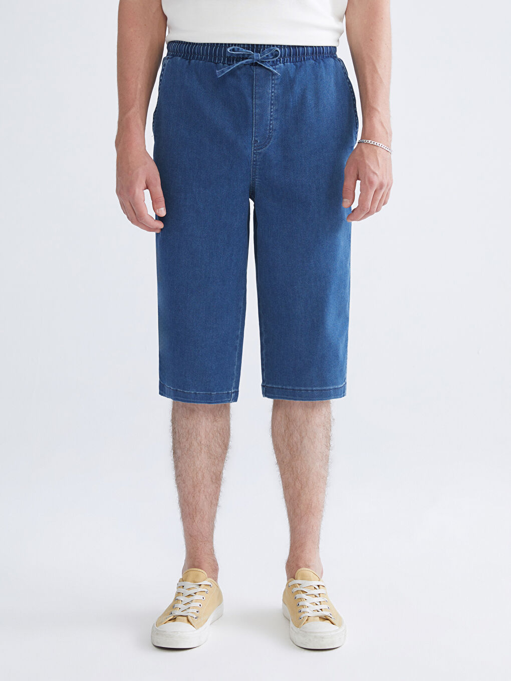 İndigo Rahat Kalıp Erkek Jean Şort-1
