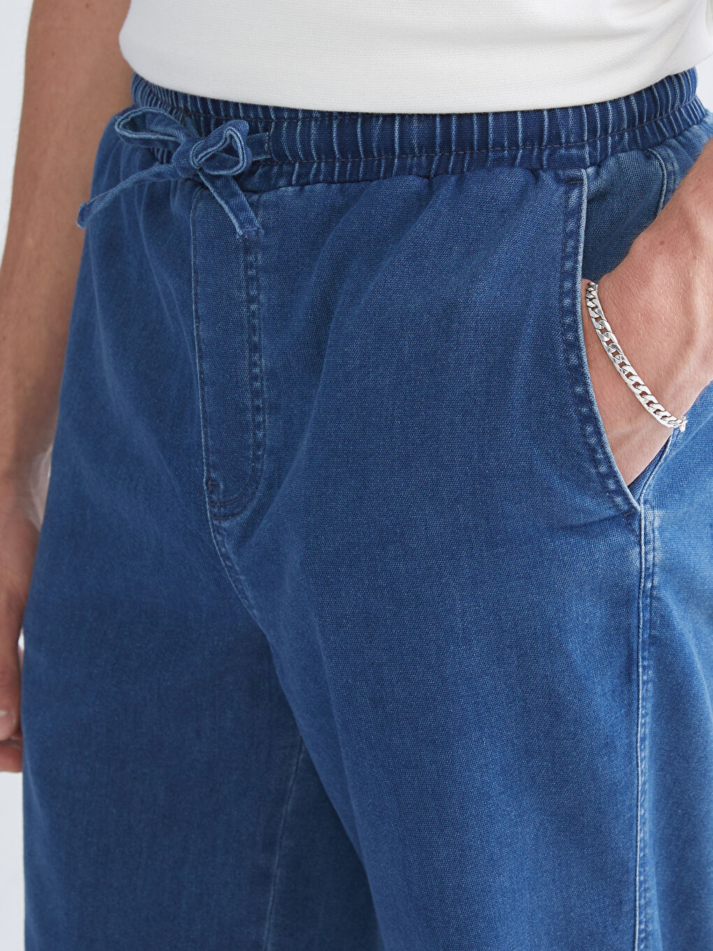 İndigo Rahat Kalıp Erkek Jean Şort-2