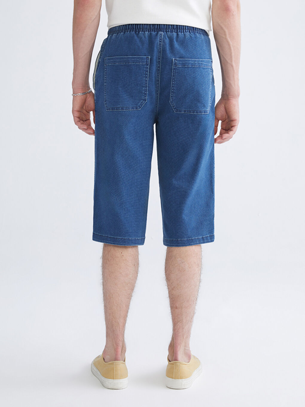 İndigo Rahat Kalıp Erkek Jean Şort-3