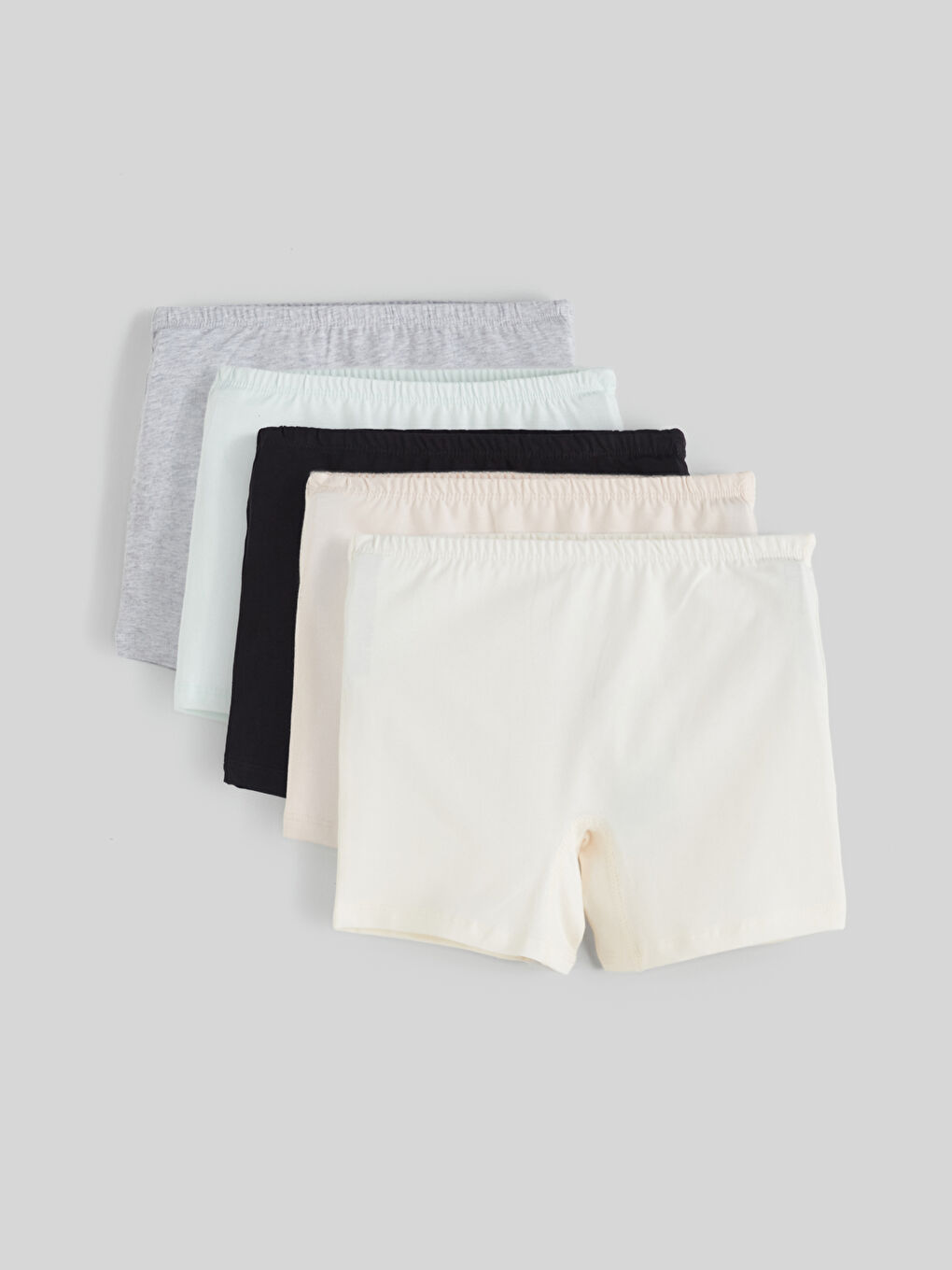 Ekru Beli Lastikli Penye Kız Çocuk Boxer 5'li