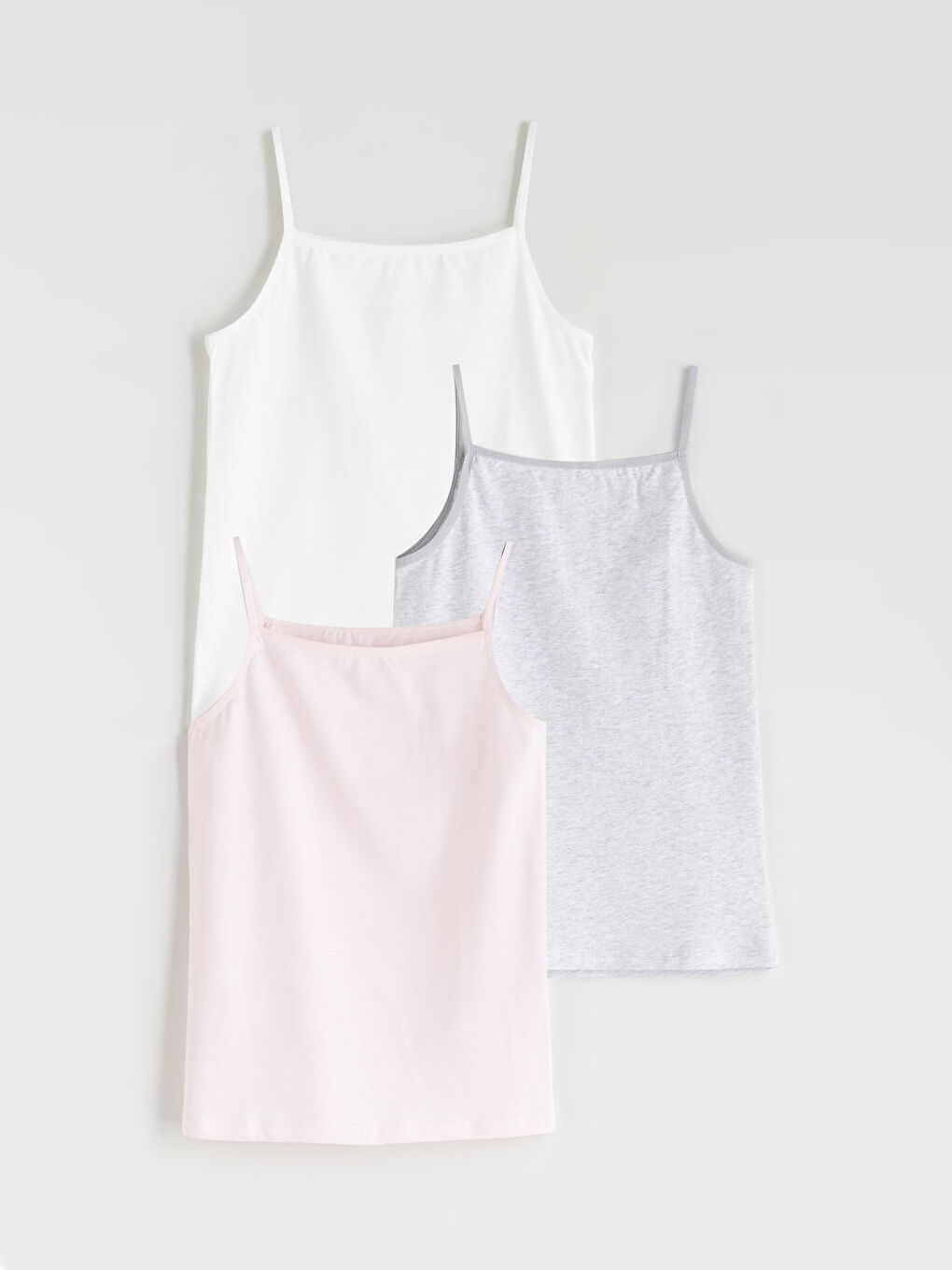 Ekru Kare Yaka Kız Çocuk Atlet 3'lü