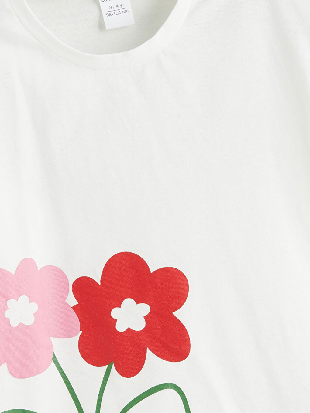 Beyaz Bisiklet Yaka Çiçekli Kız Çocuk Tişört-1