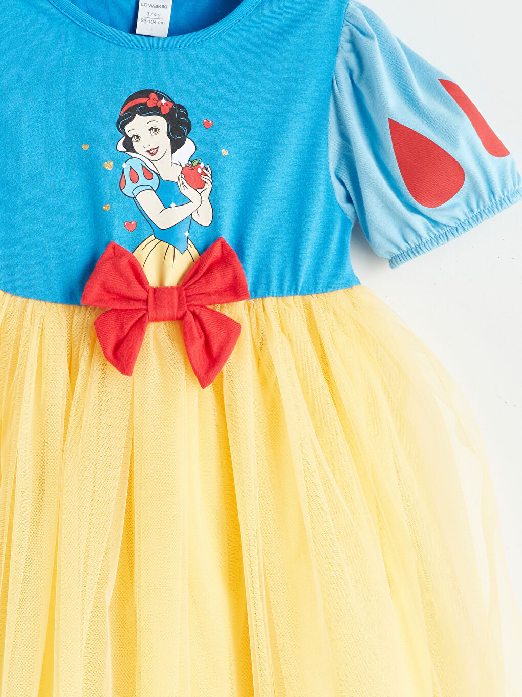 Mavi Bisiklet Yaka Pamuk Prenses Baskılı Kız Çocuk Elbise-2