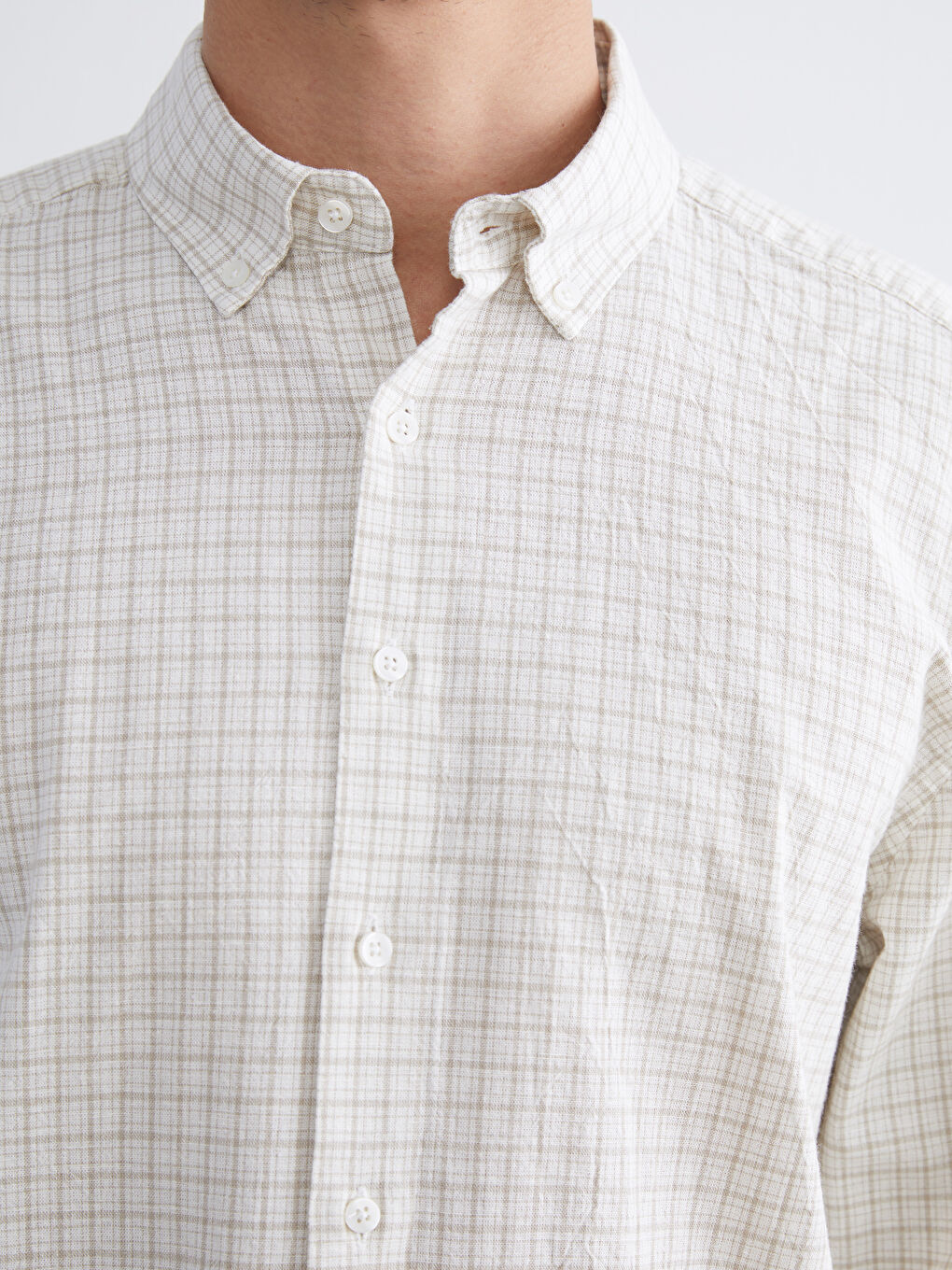 Gri Regular Fit Uzun Kollu Ekose Keten Karışımlı Erkek Gömlek-2