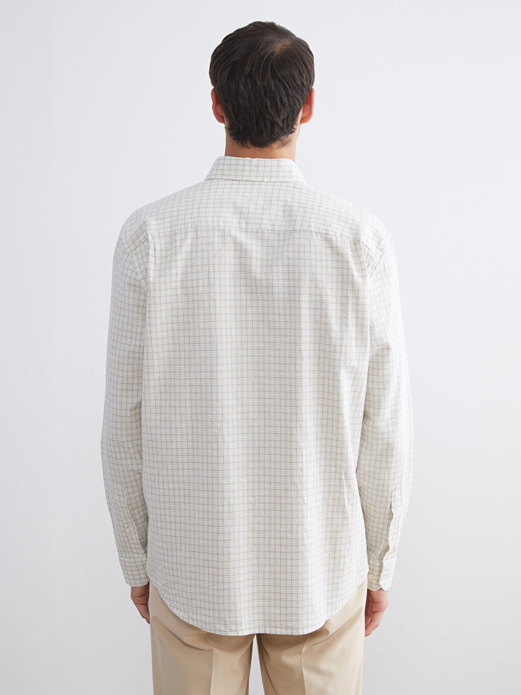 Gri Regular Fit Uzun Kollu Ekose Keten Karışımlı Erkek Gömlek-3