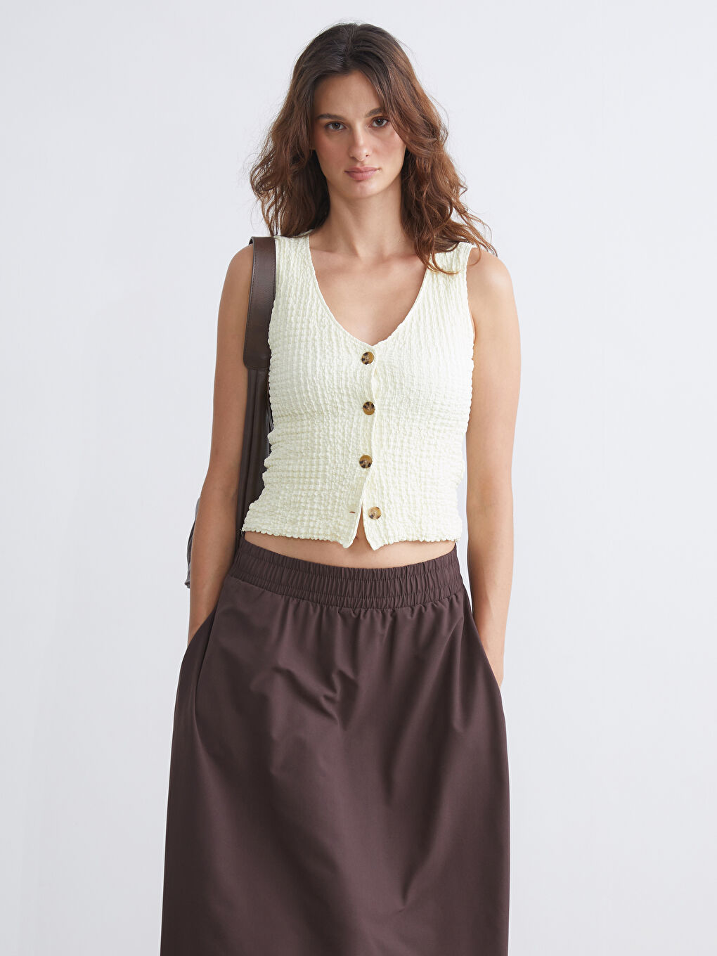 LCW Vision V Neck Textured Women's Waistcoat -S5RY03Z8-FDQ