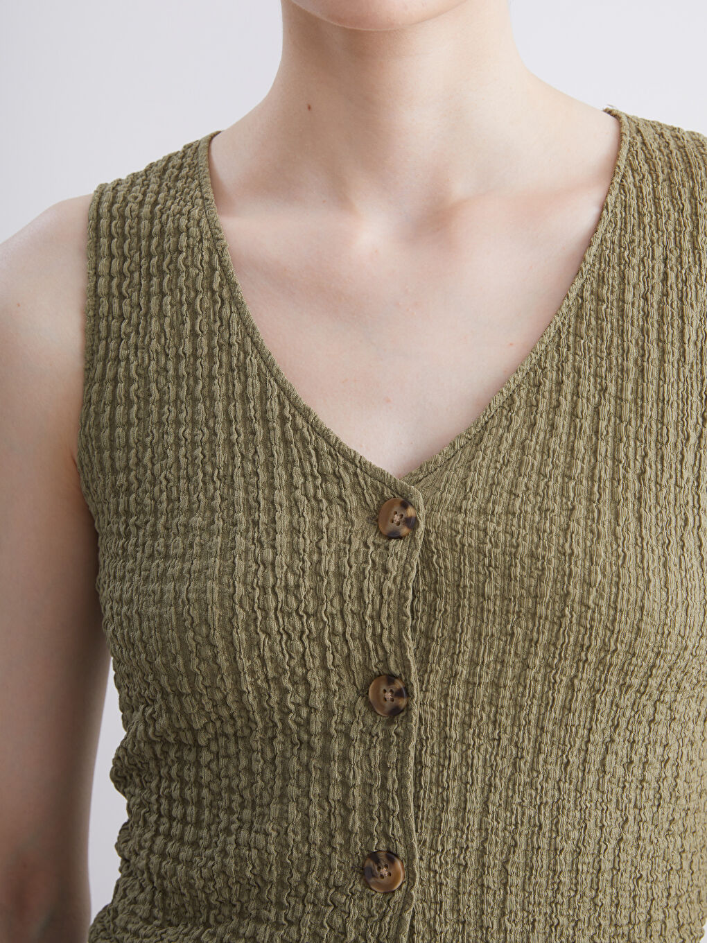 LCW Vision V Neck Textured Women's Waistcoat -S5RY03Z8-GVK