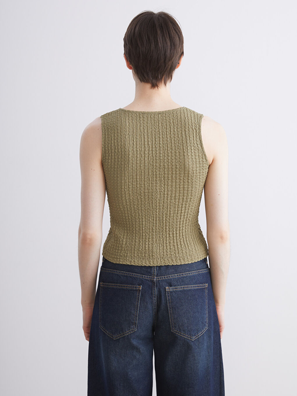 LCW Vision V Neck Textured Women's Waistcoat -S5RY03Z8-GVK