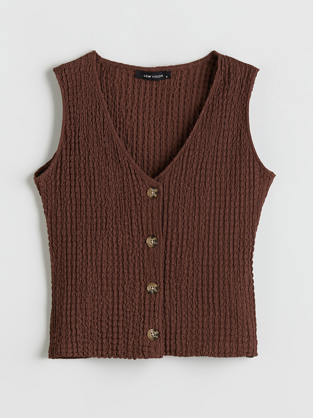 LCW Vision V Neck Textured Women's Waistcoat -S5RY03Z8-HHB