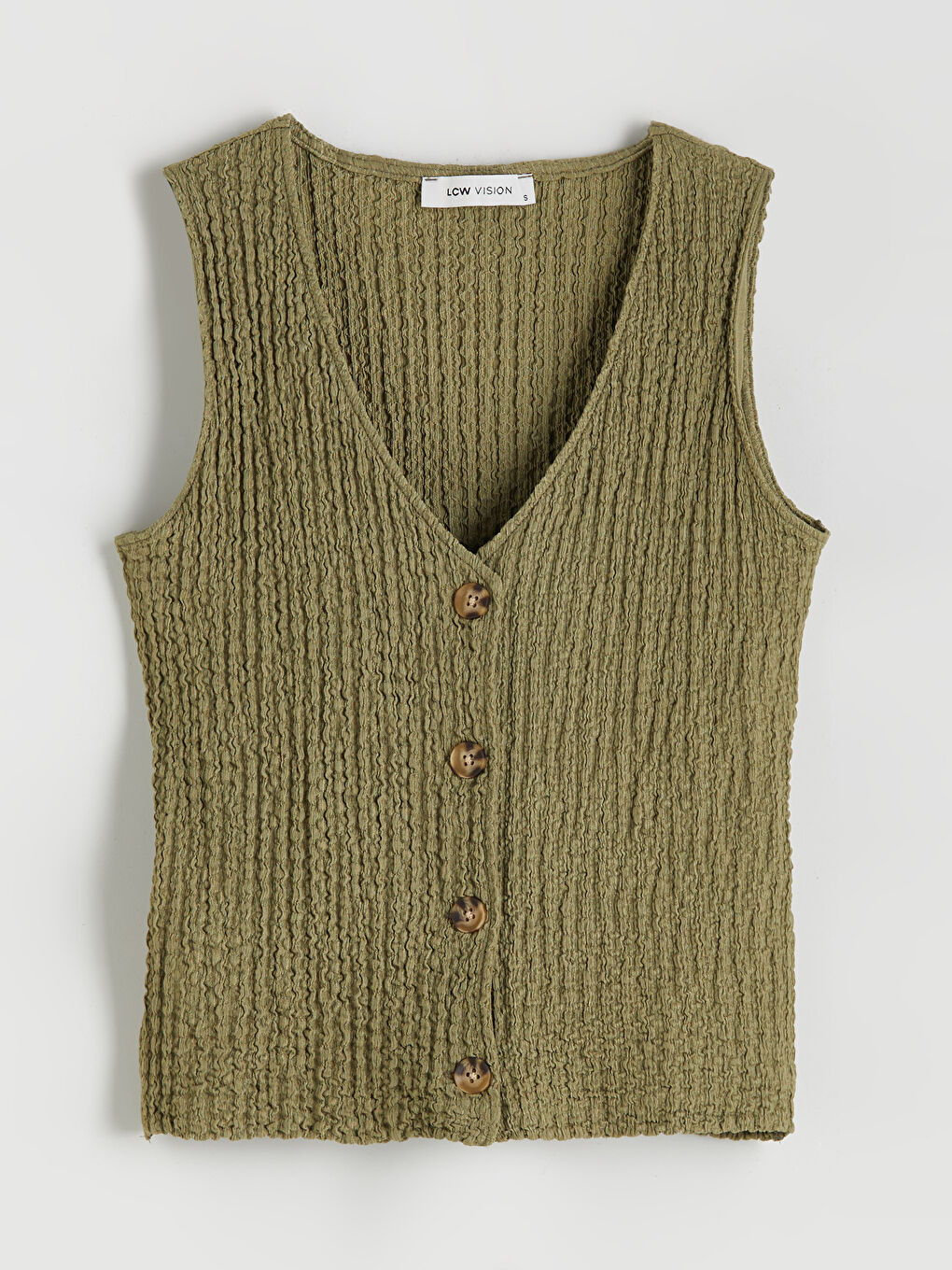LCW Vision V Neck Textured Women's Waistcoat -S5RY03Z8-GVK