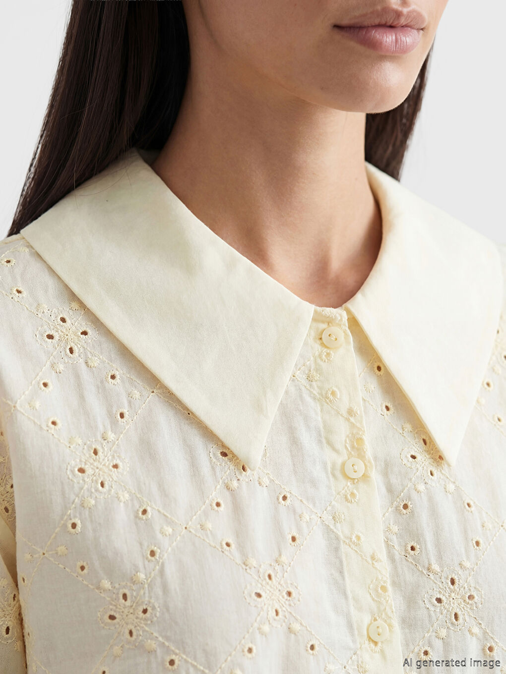 Peter Pan Collar Hole-Knitted Broderie Women's Shirt-4