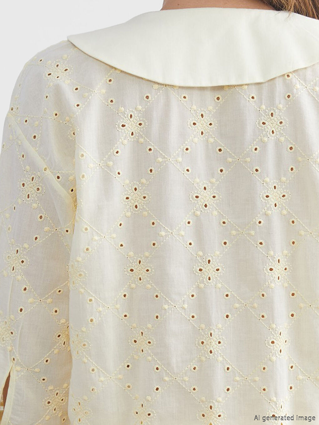 Peter Pan Collar Hole-Knitted Broderie Women's Shirt-6