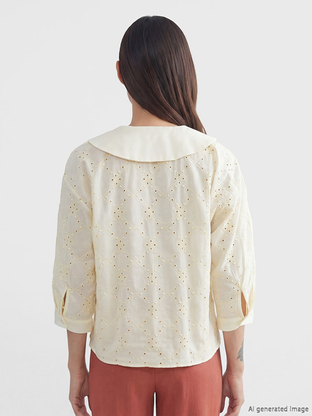 Peter Pan Collar Hole-Knitted Broderie Women's Shirt-8