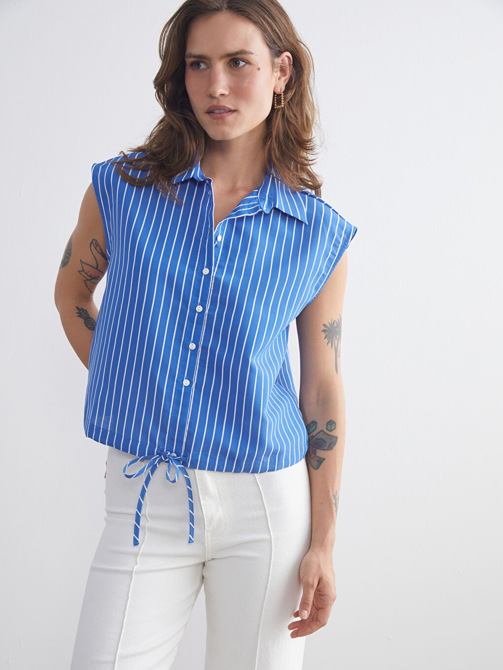 Mavi Çizgili Kadın Gömlek
