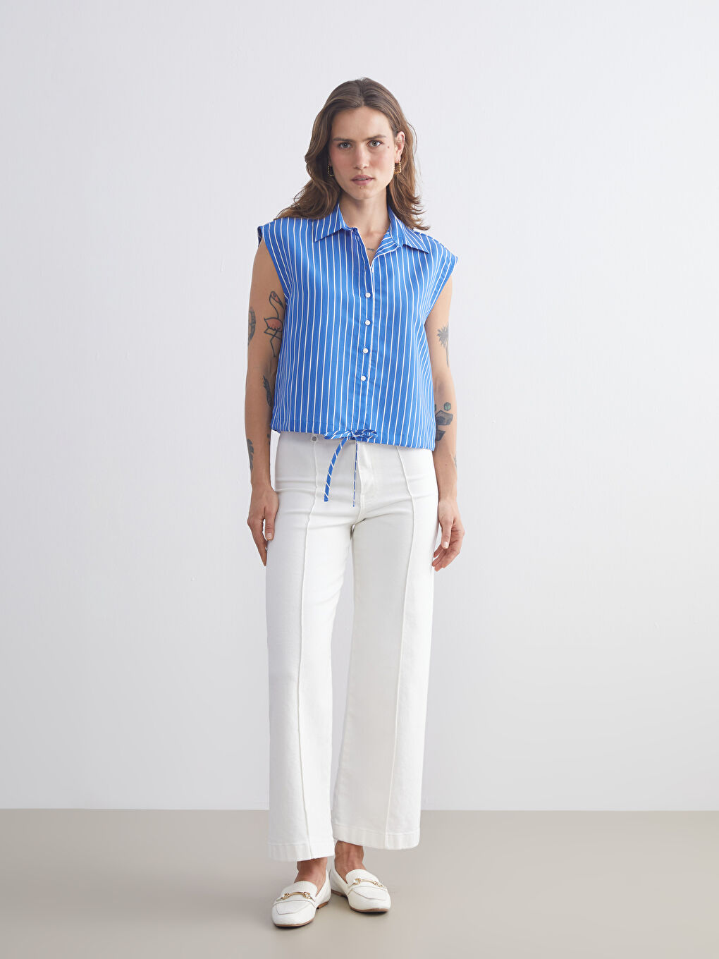 Mavi Çizgili Kadın Gömlek-1