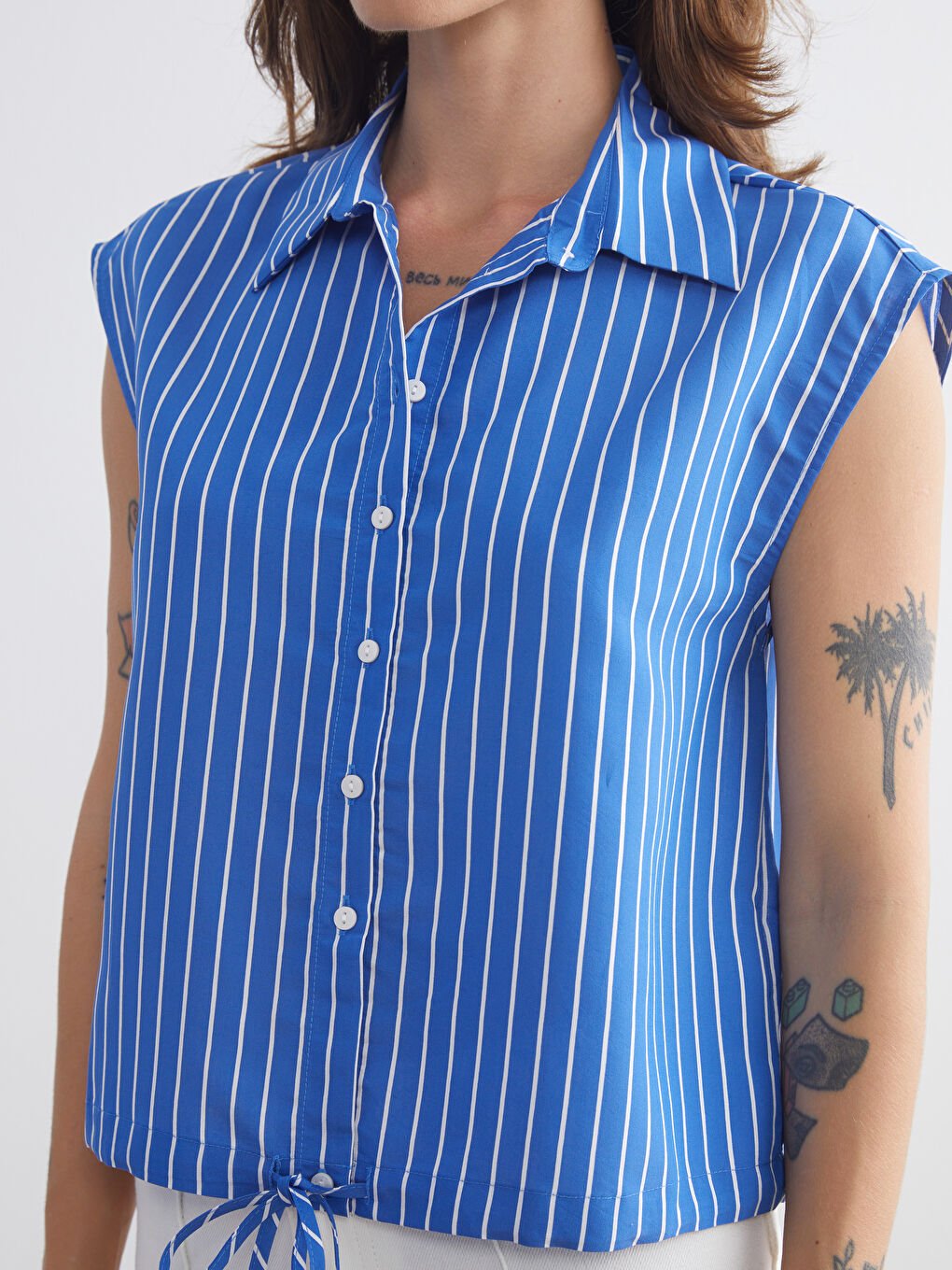 Mavi Çizgili Kadın Gömlek-2